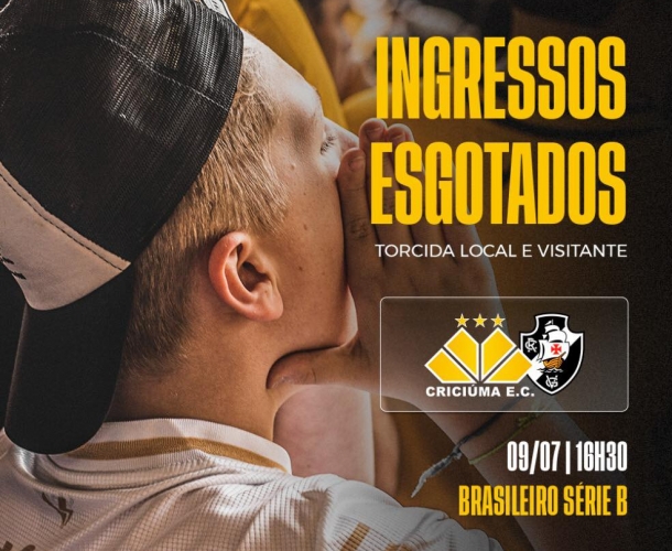 Criciúma x Vasco: ingressos local e visitante esgotados