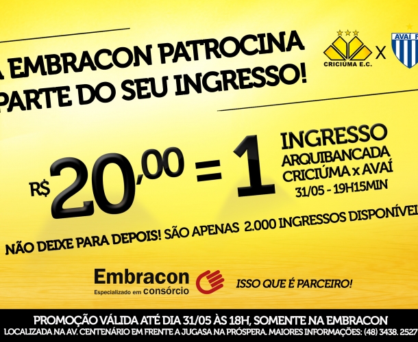 Embracon patrocina parte de seu ingresso